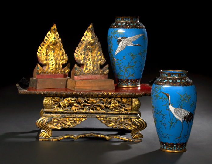 Pair of Thai Carved Giltwood Wall
