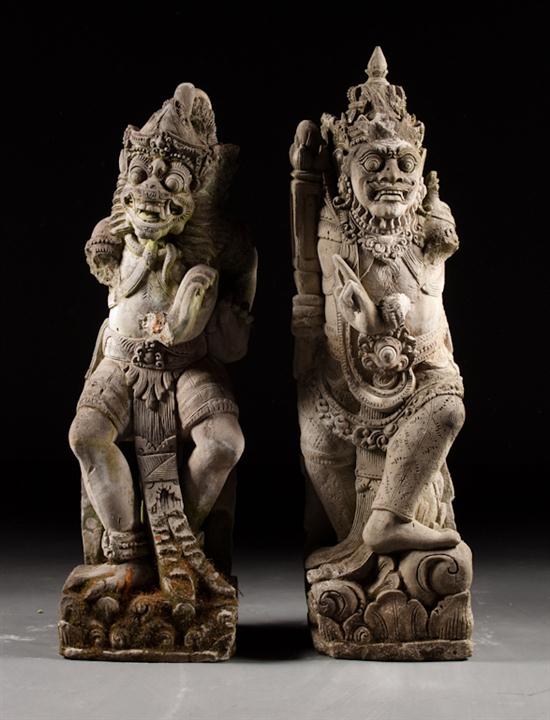 Pair of Thai carved lava stone