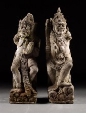 Pair of Thai carved lava stone
