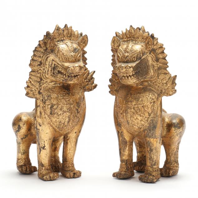 PAIR OF THAI GILT BRONZE SINGHA