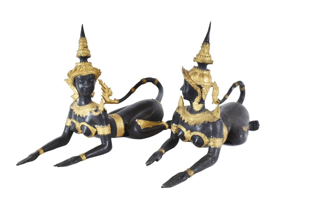PAIR OF THAI PARCEL GILT EBONIZED