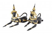PAIR OF THAI PARCEL GILT EBONI
