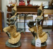 PAIR OF THAI PATINATED METAL F