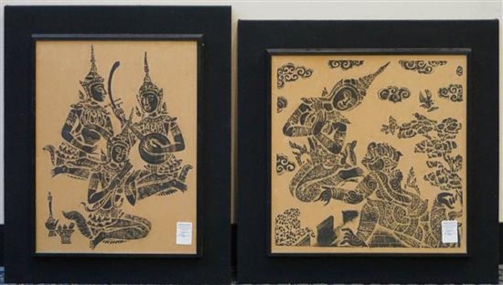 PAIR OF THAI TEMPLE RUBBINGS,
