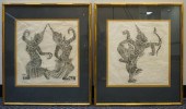 PAIR OF THAI TEMPLE RUBBINGS,