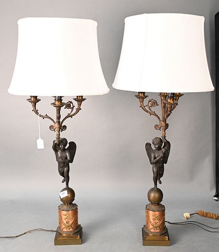 PAIR OF THREE LIGHT CANDELABRAS,
