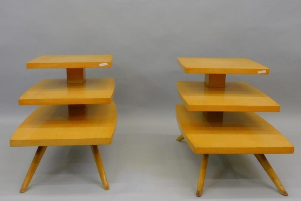 PAIR OF THREE-TIERED END TABLES/