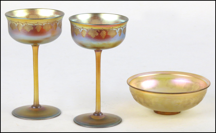 PAIR OF TIFFANY FAVRILE GOBLETS.