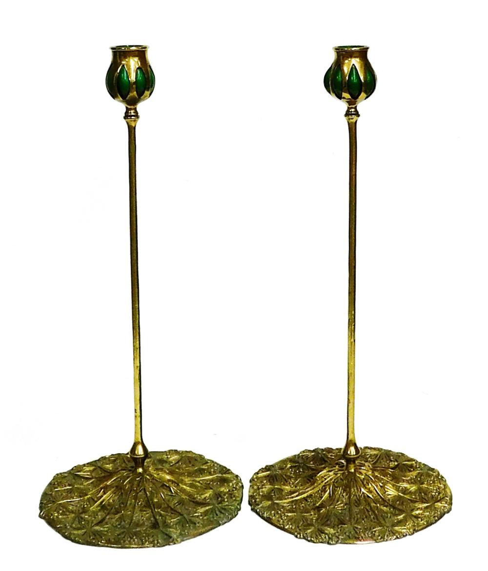 PAIR OF TIFFANY STUDIOS GILT BRONZE