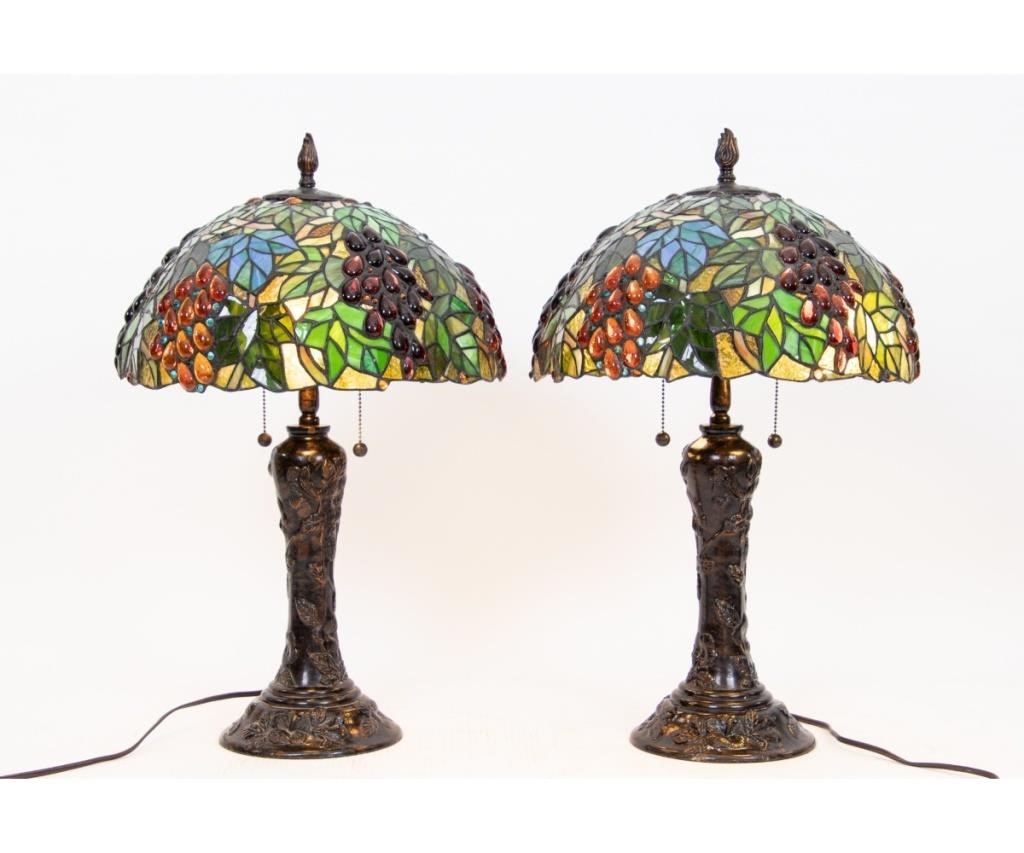 Pair of Tiffany style art glass