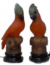 PAIR OF TIFFIN ART GLASS PARRO