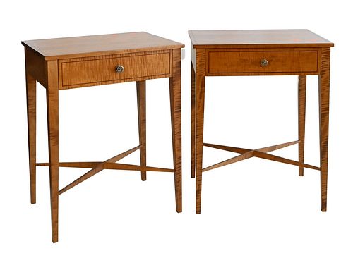 PAIR OF TIGER MAPLE ONE DRAWER