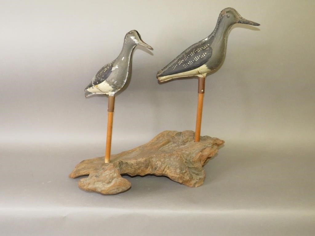PAIR OF TIN SHOREBIRD DECOYS ON