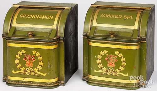 PAIR OF TIN SPICE BINSPair of tin
