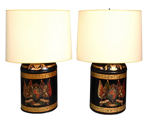 PAIR OF TOLE CANISTER LAMPS, TO