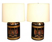 PAIR OF TOLE CANISTER LAMPS, T
