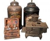 PAIR OF TOLE COVERED CANISTERS