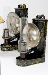 PAIR OF TOLE DECORATED ARGAND