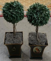 PAIR OF TOLE DECORATED URNS WI