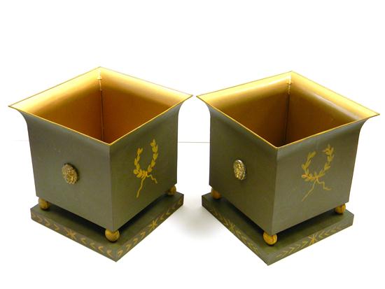 Pair of tole jardineres  olive with