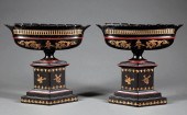 PAIR OF TOLE PEINTE URNS ON PE