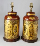 PAIR OF TOLE TEA CANISTERS, 19
