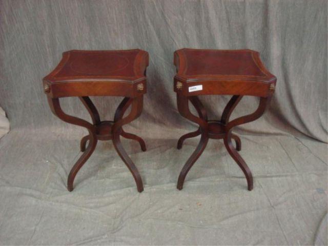 Pair of Tooled Leather Top Tables