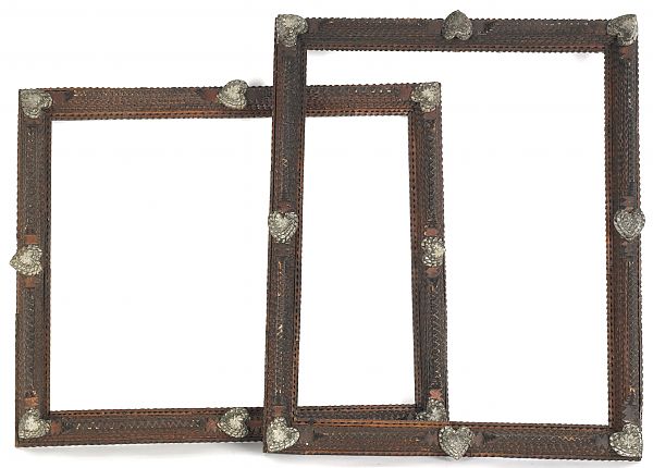Pair of tramp art frames early 20th