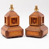 PAIR OF TRAMP ART WOOD LAMPS22