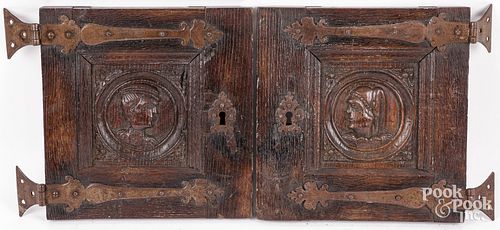 PAIR OF TUDOR CARVED OAK CUPBOARD