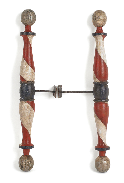 Pair of turned and painted barber