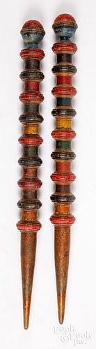 PAIR OF TURNED AND PAINTED CRO