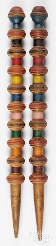 PAIR OF TURNED AND PAINTED