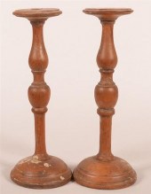 PAIR OF TURNED WOOD CANDLE HOL