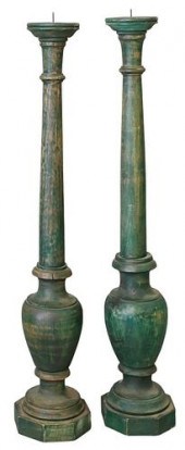 PAIR OF TURNED WOODEN PRICKET