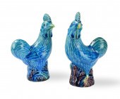 PAIR OF TURQOUISE GLAZED COCKE