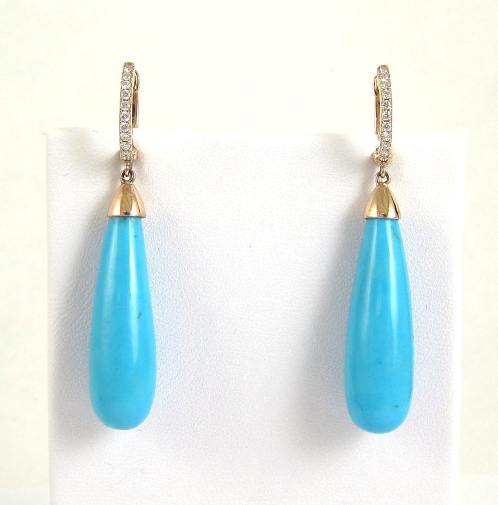 PAIR OF TURQUOISE AND DIAMOND