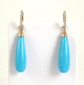 PAIR OF TURQUOISE AND DIAMOND
