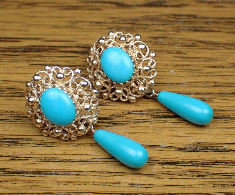 PAIR OF TURQUOISE AND FOURTEEN