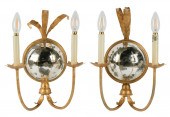 PAIR OF TWIN-LIGHT WALL SCONCE