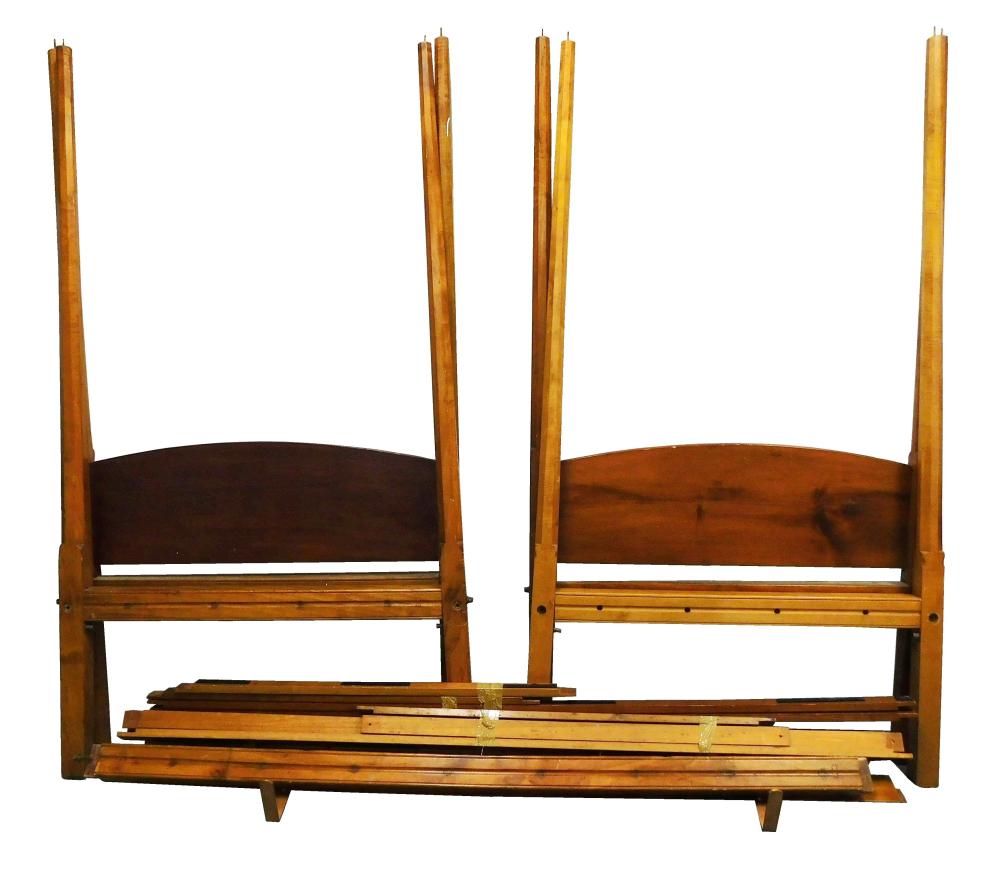 PAIR OF TWIN TIGER MAPLE BEDS,