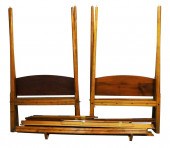 PAIR OF TWIN TIGER MAPLE BEDS,