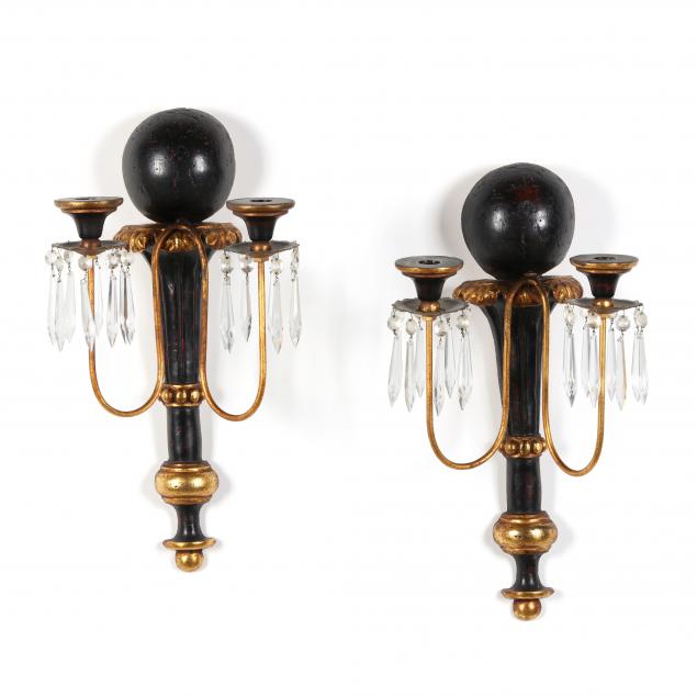 PAIR OF TWO LIGHT GILT DROP PRISM
