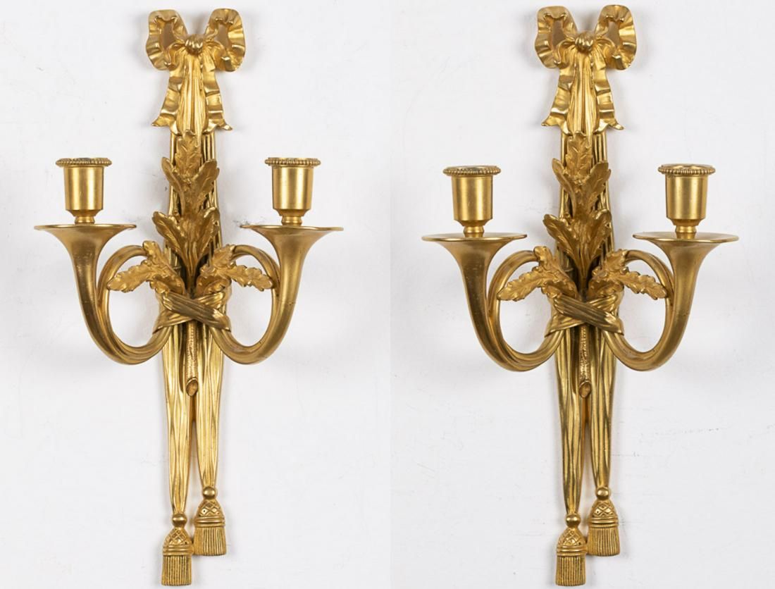 PAIR OF TWO LIGHT GILT-METAL WALL