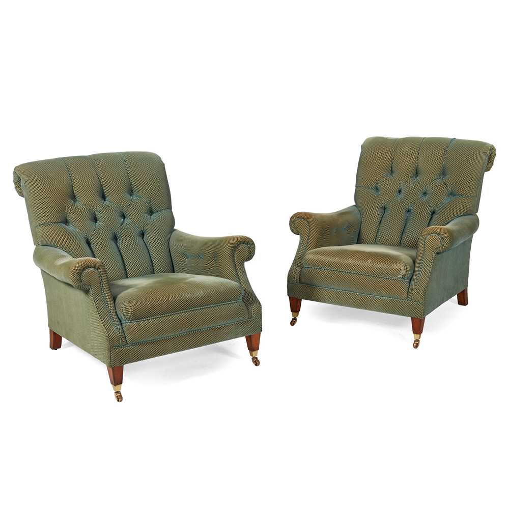 PAIR OF UPHOLSTERED ARMCHAIRS