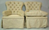 PAIR OF UPHOLSTERED BLUE DAMAS