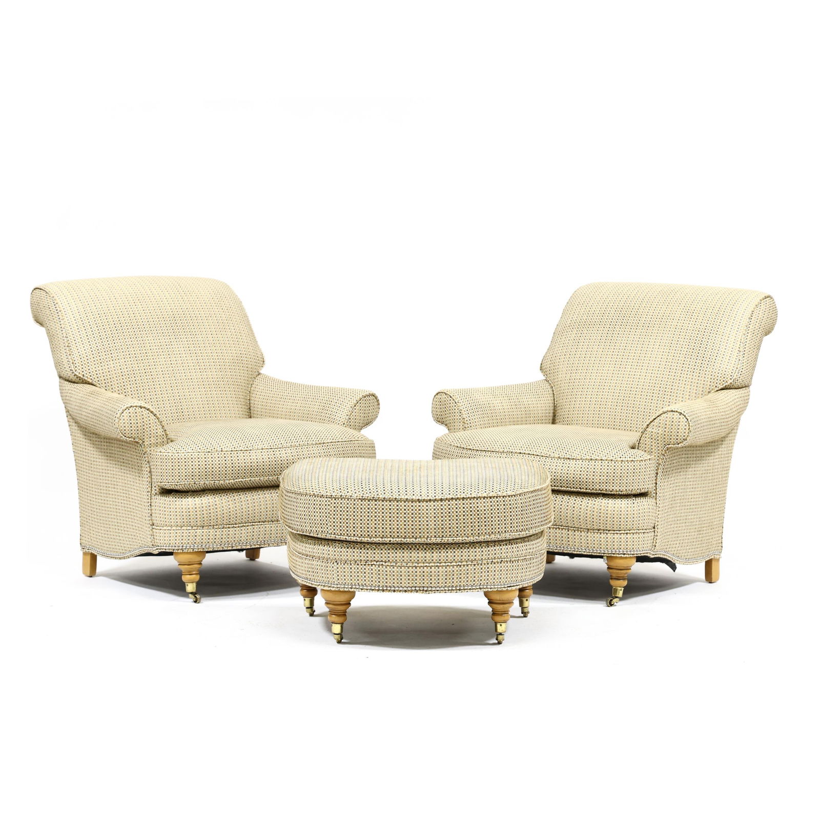PAIR OF UPHOLSTERED CLUB CHAIRS AND