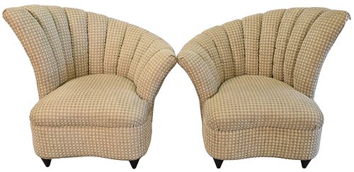 PAIR OF UPHOLSTERED FIRESIDE FAN