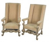 PAIR OF UPHOLSTERED OPEN ARMCH