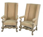 PAIR OF UPHOLSTERED OPEN ARMCH